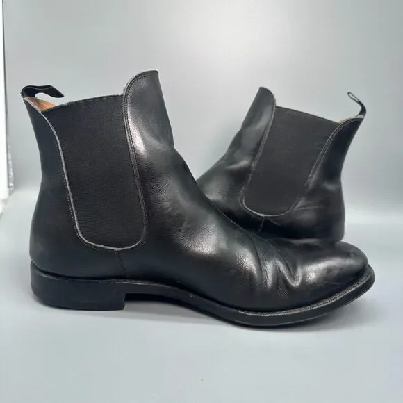 Meermin Calf - E Men 7.5 Triple Black Leather Chelsea Boot Elastic Sided Pull On